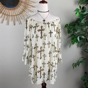 Cowgirl Hardware leopard cross print cross blouse flowy Size L